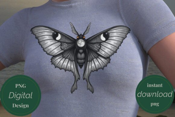 Gothic Moth Moon Dark Tee Design: Celestial Night Wings