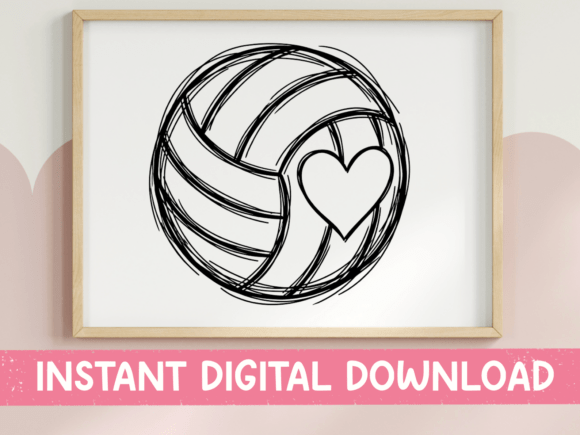 Sketch-Style Volleyball Heart SVG & PNG for Crafters